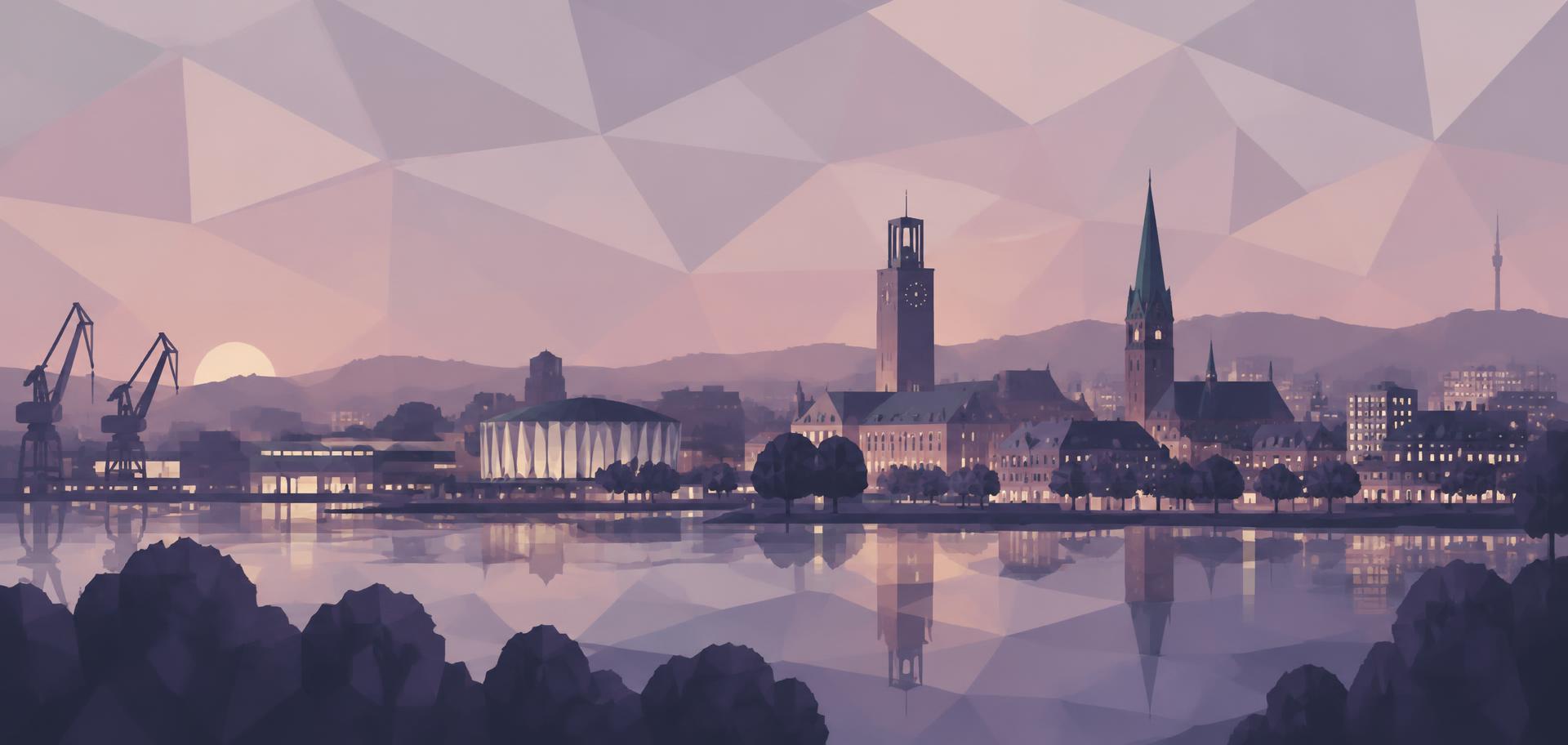 Aarhus skyline i skumring